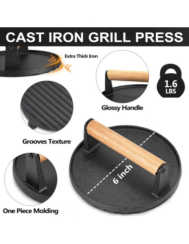 Cubiertas de Basting Joyfair 15.24 cm + Prensa Hamburguesas