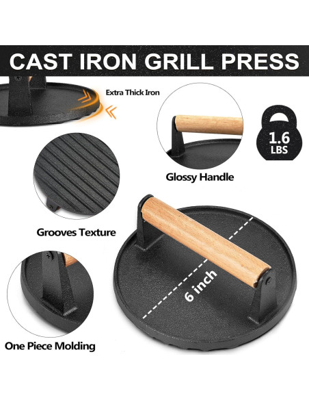 Cubiertas de Basting Joyfair 15.24 cm + Prensa Hamburguesas