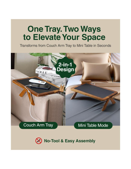 Bandeja para Reposabrazos de Sofá Acacia 2 en 1 Ajustable