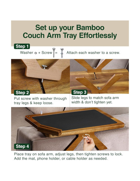 Bandeja para Reposabrazos de Sofá Acacia 2 en 1 Ajustable