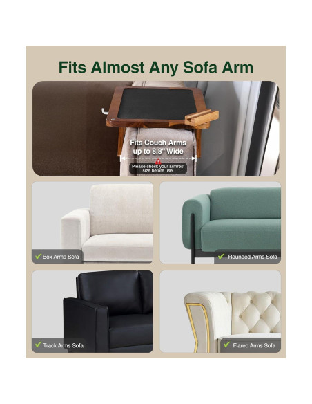 Bandeja para Reposabrazos de Sofá Acacia 2 en 1 Ajustable