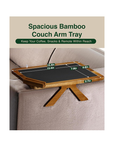 Bandeja para Reposabrazos de Sofá Acacia 2 en 1 Ajustable