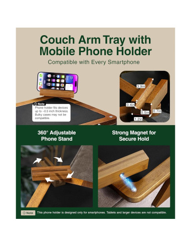 Bandeja para Reposabrazos de Sofá Acacia 2 en 1 Ajustable