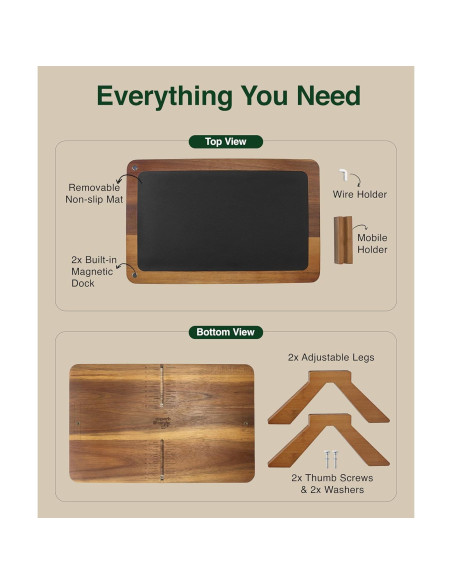 Bandeja para Reposabrazos de Sofá Acacia 2 en 1 Ajustable