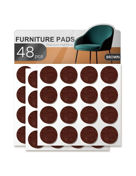 48 Almohadillas de Fieltro YOESSA para Muebles Marrón 25mm