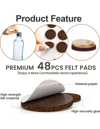 48 Almohadillas de Fieltro YOESSA para Muebles Marrón 25mm