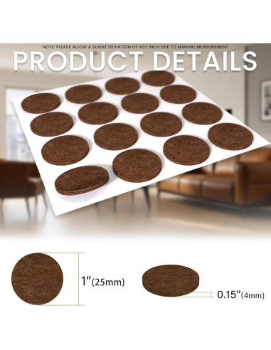 48 Almohadillas de Fieltro YOESSA para Muebles Marrón 25mm