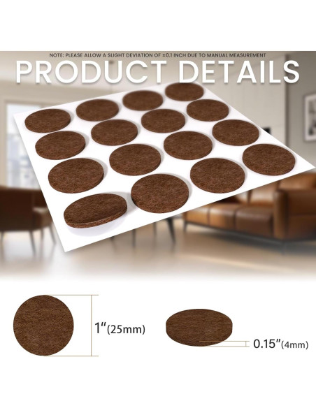 48 Almohadillas de Fieltro YOESSA para Muebles Marrón 25mm