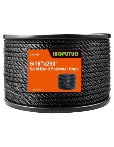 Cuerda de poliéster negra LUOPUTUO 0.79 cm x 76.2 m alta resistencia