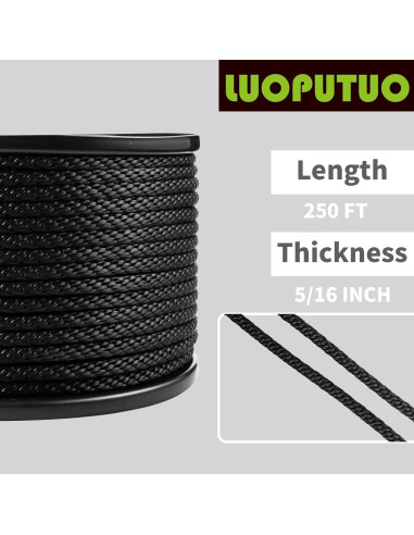 Cuerda de poliéster negra LUOPUTUO 0.79 cm x 76.2 m alta resistencia