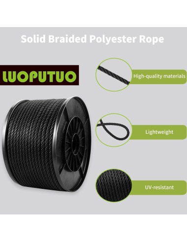 Cuerda de poliéster negra LUOPUTUO 0.79 cm x 76.2 m alta resistencia
