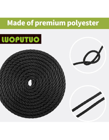 Cuerda de poliéster negra LUOPUTUO 0.79 cm x 76.2 m alta resistencia