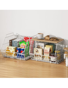 Cesta de Almacenamiento Apilable Wetheny con Tapa de Madera - 2 Niveles 2