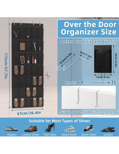 Organizador de Zapatos Aisoso sobre la Puerta con 35 Bolsillos