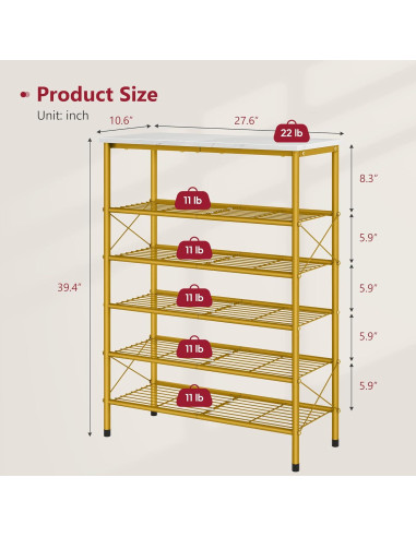 Organizador de Zapatos Tajsoon 6 Niveles Blanco y Dorado