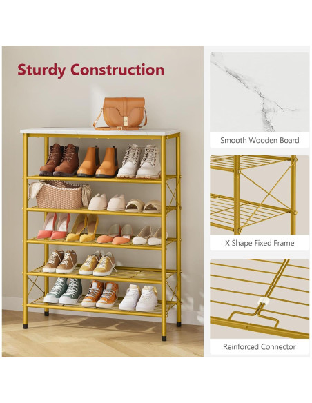 Organizador de Zapatos Tajsoon 6 Niveles Blanco y Dorado