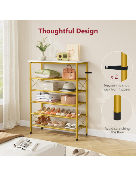 Organizador de Zapatos Tajsoon 6 Niveles Blanco y Dorado