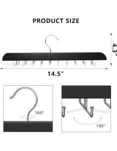 Perchero de Corbatas ICEICE con 20 Ganchos Metálicos Negro 2