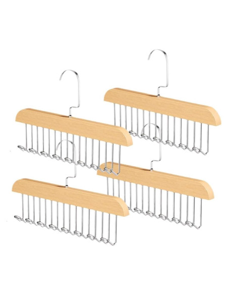Paquete de 4 perchas para corbatas HOFSIN - Madera Natural