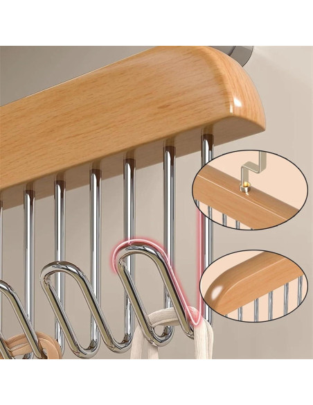 Paquete de 4 perchas para corbatas HOFSIN - Madera Natural