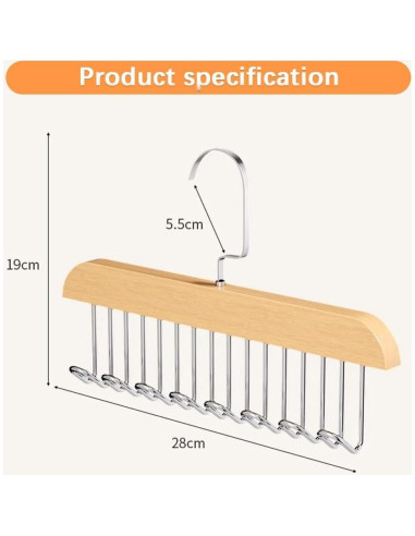 Paquete de 4 perchas para corbatas HOFSIN - Madera Natural