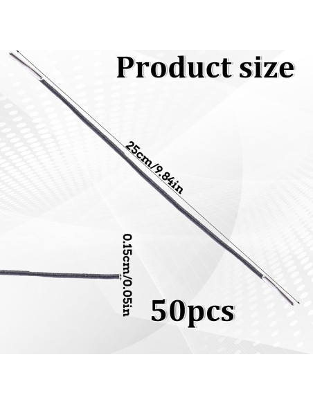 50 Cuerdas Elásticas Negras con Extremos de Metal 25 cm