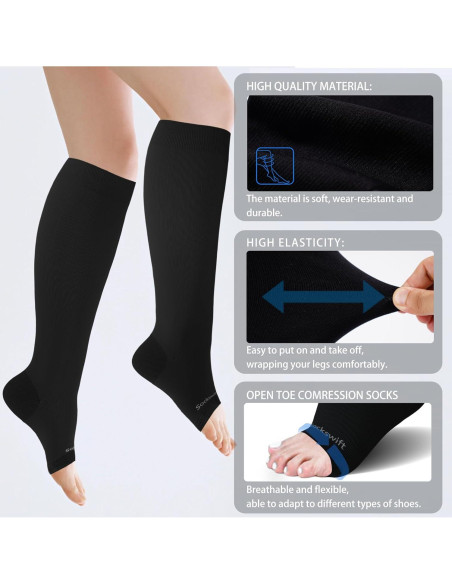 Calcetines de Compresión Abiertos 20-30 mmHg para Mujeres y Hombres