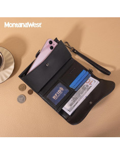 Cartera Trifold Montana West para Mujeres Negra con Correa 2