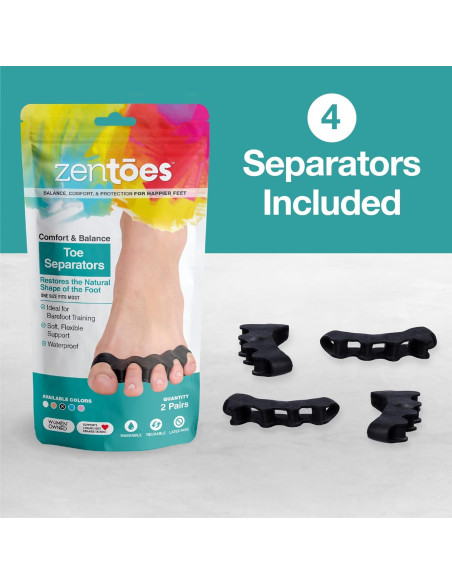 Separadores de Dedos de Gel ZenToes - 2 Pares Negro