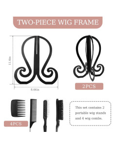 Set de 2 Soportes Plegables para Pelucas + 4 Cepillos - Negro 2
