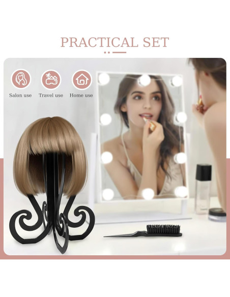 Set de 2 Soportes Plegables para Pelucas + 4 Cepillos - Negro