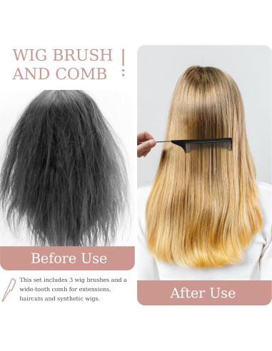 Set de 2 Soportes Plegables para Pelucas + 4 Cepillos - Negro