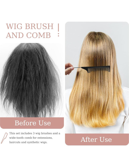 Set de 2 Soportes Plegables para Pelucas + 4 Cepillos - Negro