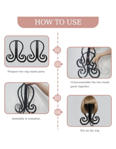 Set de 2 Soportes Plegables para Pelucas + 4 Cepillos - Negro