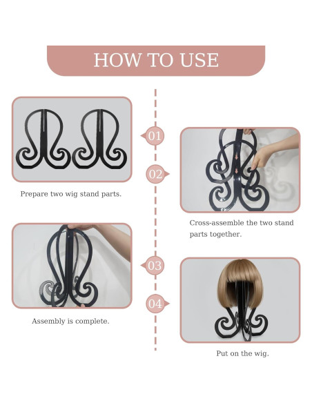 Set de 2 Soportes Plegables para Pelucas + 4 Cepillos - Negro