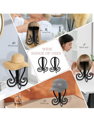 Set de 2 Soportes Plegables para Pelucas + 4 Cepillos - Negro