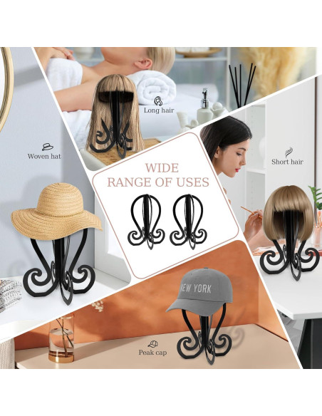 Set de 2 Soportes Plegables para Pelucas + 4 Cepillos - Negro