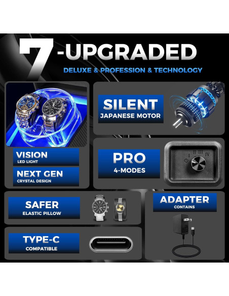 Caja de Reloj Automático ANWBROAD JWW007C con LED y Motor Silencioso