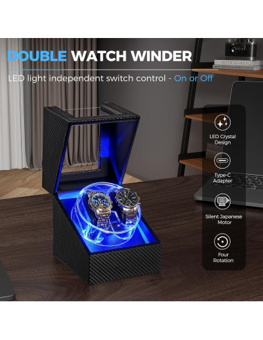 Caja de Reloj Automático ANWBROAD JWW007C con LED y Motor Silencioso