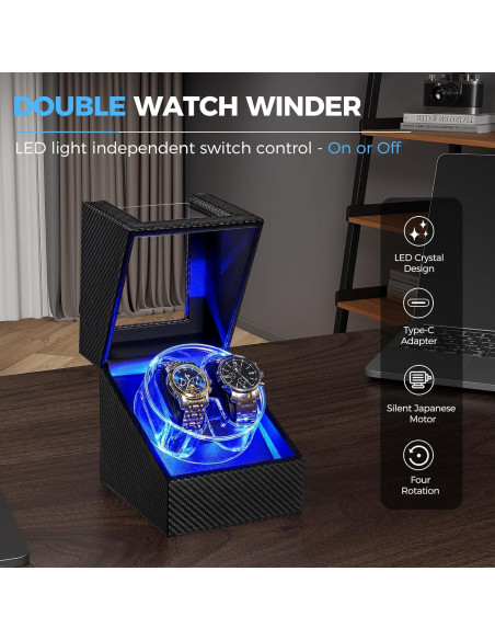 Caja de Reloj Automático ANWBROAD JWW007C con LED y Motor Silencioso