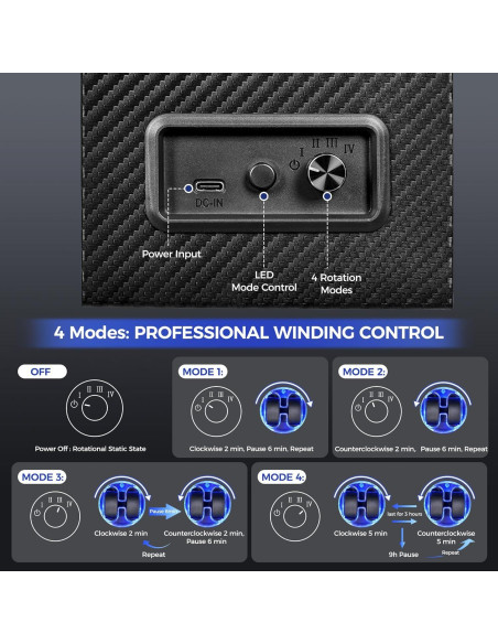 Caja de Reloj Automático ANWBROAD JWW007C con LED y Motor Silencioso