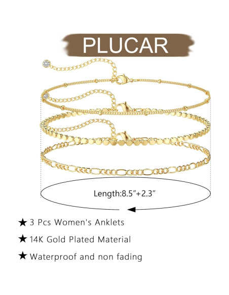Pulseras de Tobillo de Oro 14K para Mujeres - Ajustables
