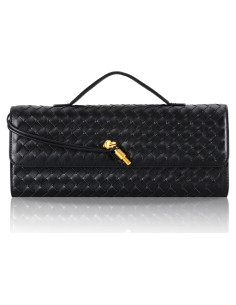 Bolso Clutch Trenzado Negro para Mujeres 30x12.4 cm