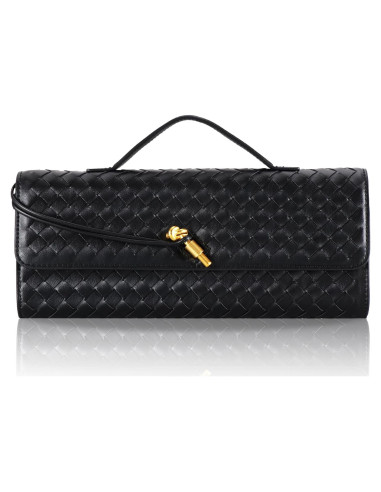 Bolso Clutch Trenzado Negro para Mujeres 30x12.4 cm