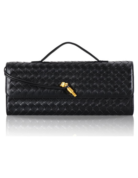 Bolso Clutch Trenzado Negro para Mujeres 30x12.4 cm