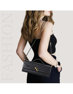 Bolso Clutch Trenzado Negro para Mujeres 30x12.4 cm 2