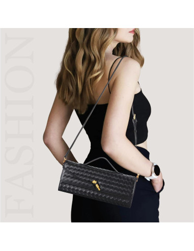 Bolso Clutch Trenzado Negro para Mujeres 30x12.4 cm