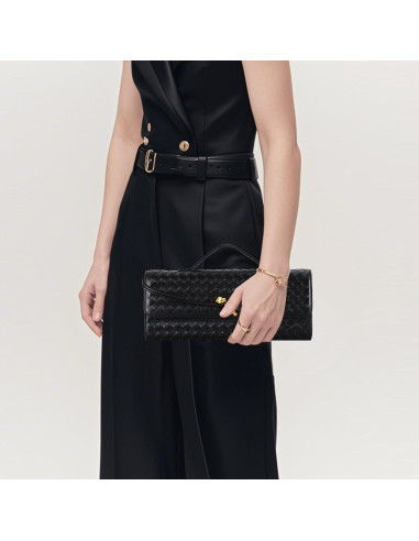 Bolso Clutch Trenzado Negro para Mujeres 30x12.4 cm