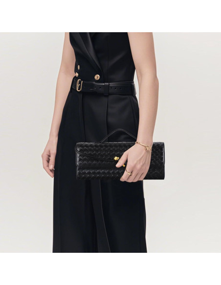 Bolso Clutch Trenzado Negro para Mujeres 30x12.4 cm