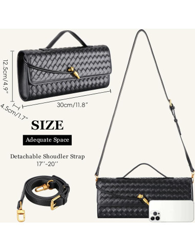 Bolso Clutch Trenzado Negro para Mujeres 30x12.4 cm